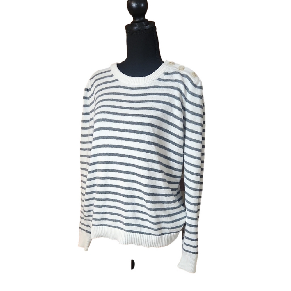 Loft Striped Sweater With Button Details, Size Medium